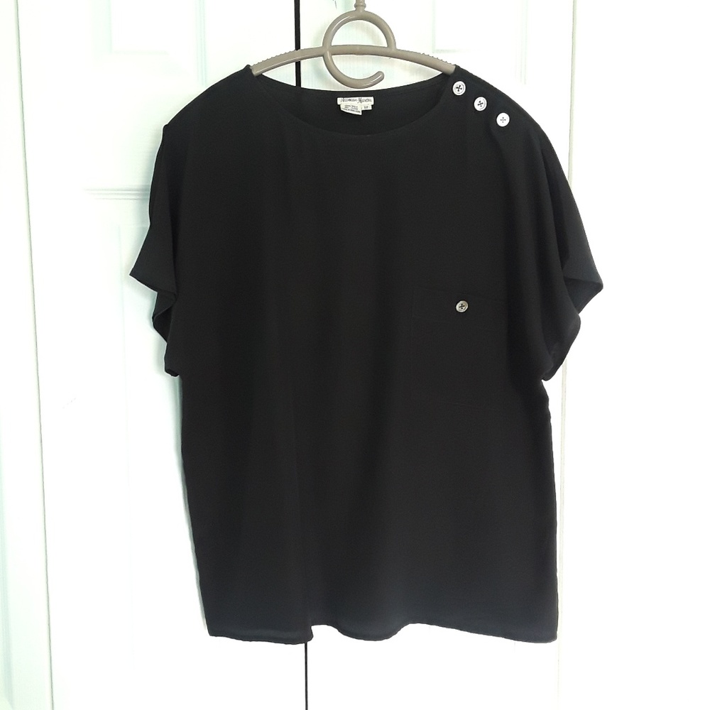 Neiman Marcus silk boxy top cold shoulder sleeve